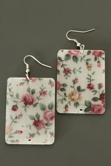 Oorbellen met roze bloemen print (rechthoekig)