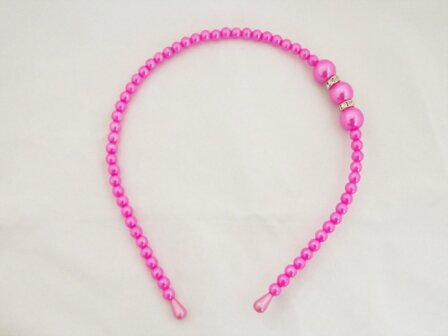 Parel/strass haarband - hard roze