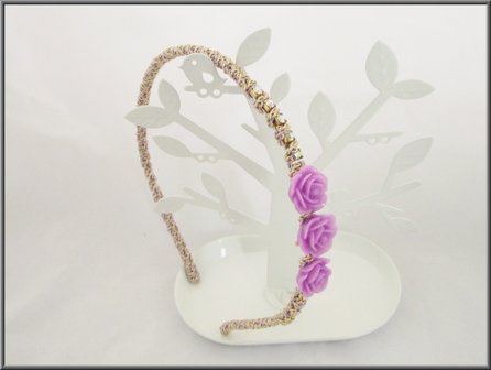 Haarband met strass en bloemen paars