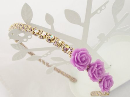 Haarband met strass en bloemen paars