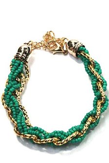 Kralen armband met schakels - groen/goud