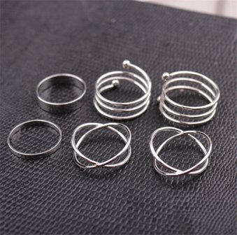 Ringen set 6 delig zilverkleurig