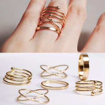 Ringen set 6 delig zilverkleurig