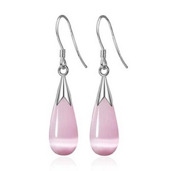Druppel oorbellen roze/zilver