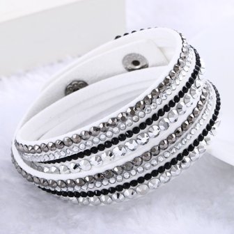 Wikkel armband strass - Wit/zwart/Grijs