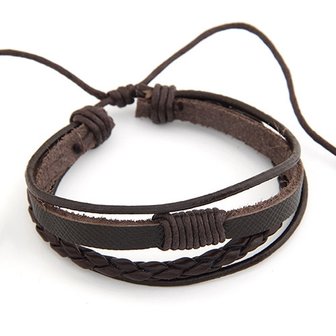 Heren armband bruin leer