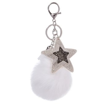 Tas/sleutel hanger bling star wit