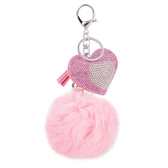 Tas/sleutel hanger bling heart roze