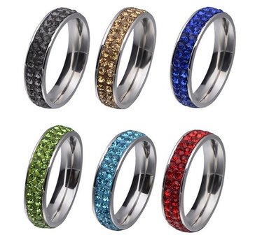 RVS strass ring blauw - verschillende maten