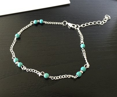 Enkelbandje zilver met turquoise kraaltjes