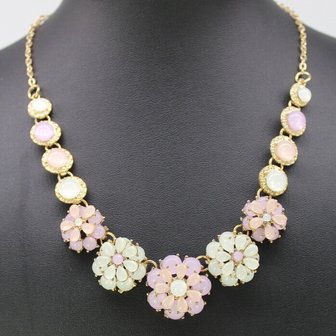 Ketting goud met blauw en roze opaal steentjes