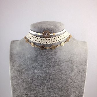 Choker set wit/goud/strass