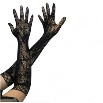 Lange handschoenen opengewerkt - Zwart