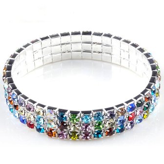 Armband 3 rijen strass - multi 