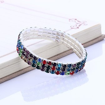 Armband 3 rijen strass - multi 