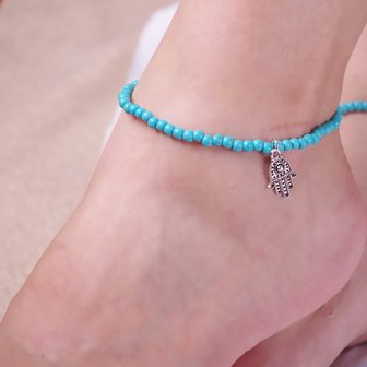 Enkelbandje turquoise met handje