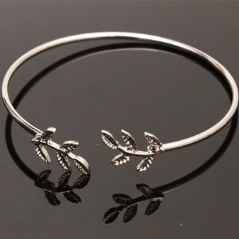 Bangle armband leafs - zilver