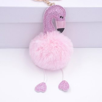 Sleutel/tas hanger flamingo glitter - Licht roze