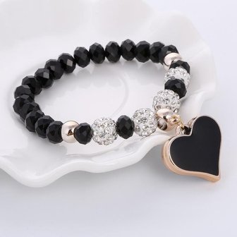 Armband hart met shamballa kralen - Zwart