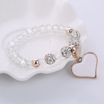 Armband hart met shamballa kralen - Wit