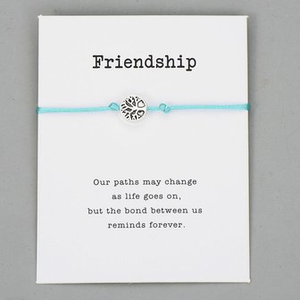 Giftcard friendship met blauwe armband met zilveren levensboom