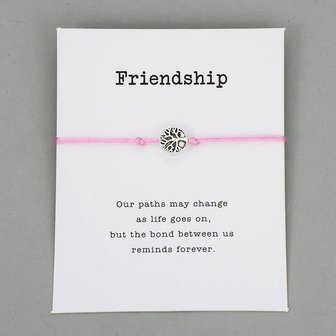 Giftcard friendship met roze armband met zilveren levensboom