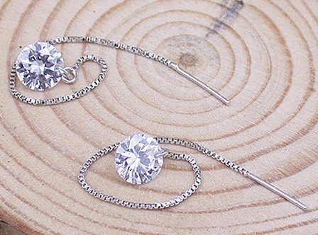 Oorbellen ketting met clear &quot;diamantje&quot;