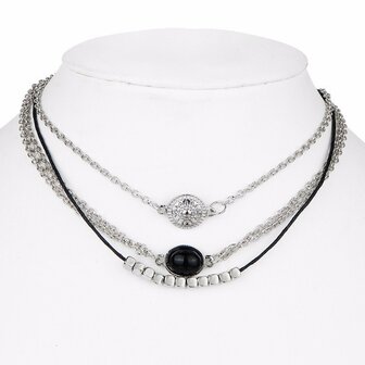 choker set/3  zwart/zilver