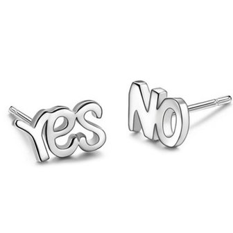 Oorknopjes yes/no  zilver