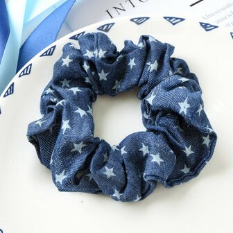 Scrunchie jeans blauw - ster