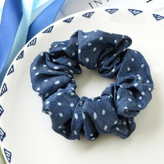 Scrunchie jeans blauw - stip