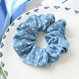 Scrunchie licht  jeans blauw - stip