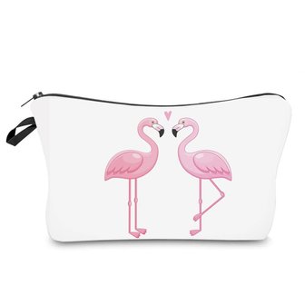 Make-up tasje flamingo wit