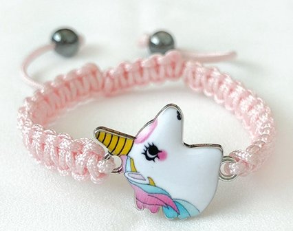 Armband licht roze met wit eenhoorn hoofd