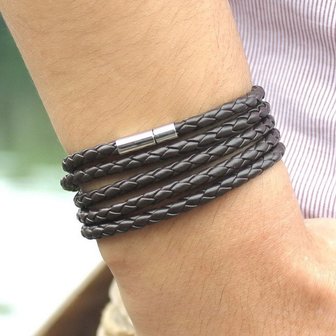 Heren wikkel armband - Bruin