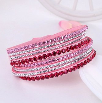 Strass wikkelarmband - roze