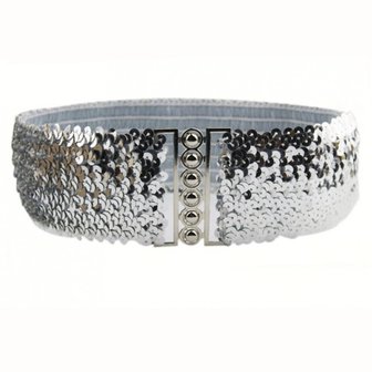 Vermoorden Dressoir Overtreding Elastische pailletten riem - zilver - Bijoux for me