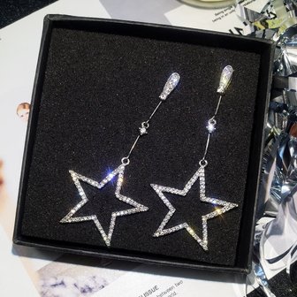 Lange oorbellen star - Zilver