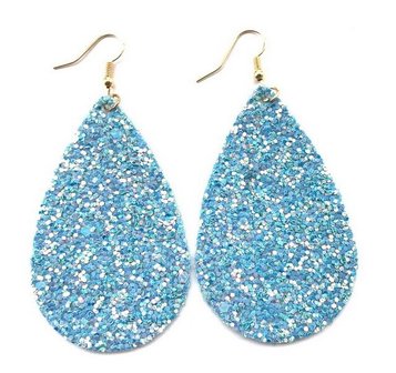 Ovalen glitter oorbellen - Blauw