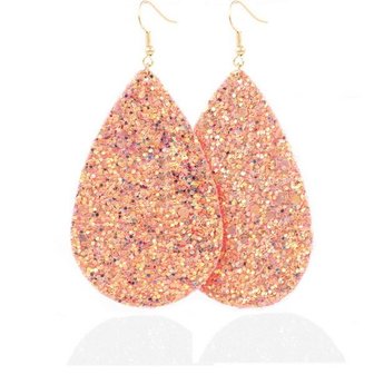 Ovalen glitter oorbellen - Zalm roze