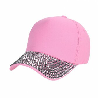 Cap/pet  zilveren studs - Roze