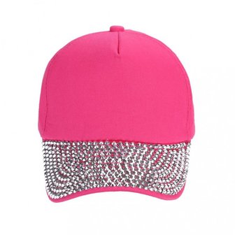 Cap/pet  zilveren studs - Hard Roze