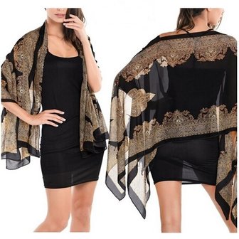 terugtrekken Ga trouwen Siësta Zomer poncho/sjaal/omslagdoek - Zwart - Bijoux for me