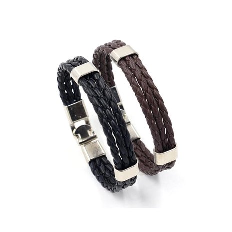 Heren armband 3 rijen zwart leer