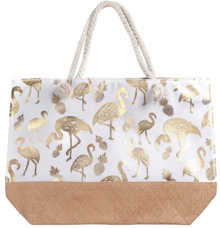 Strandtas flamingo gold