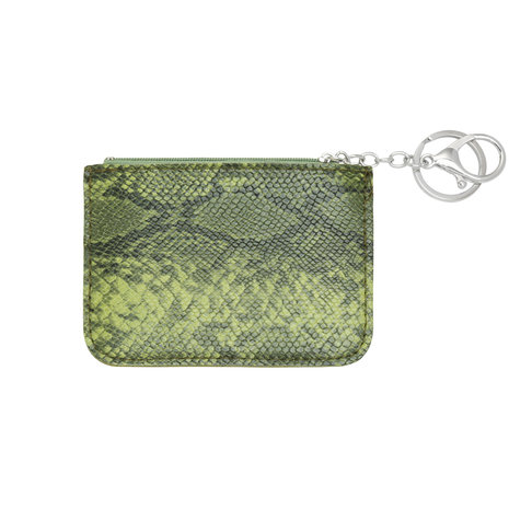 Mini portemonnee smooth snake skin met sleutelring - Groen