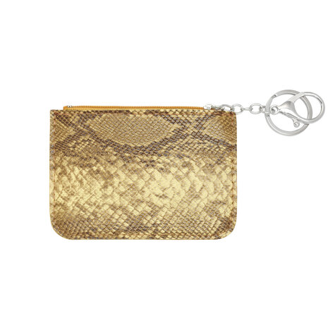 Mini portemonnee smooth snake skin met sleutelring - Geel