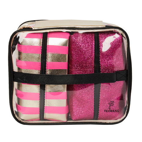Make-up tassen set 3 delig - Roze glitter