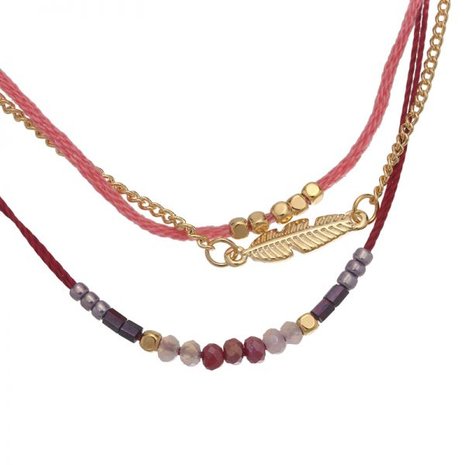 Ketting beads/feather - Roze/Goud