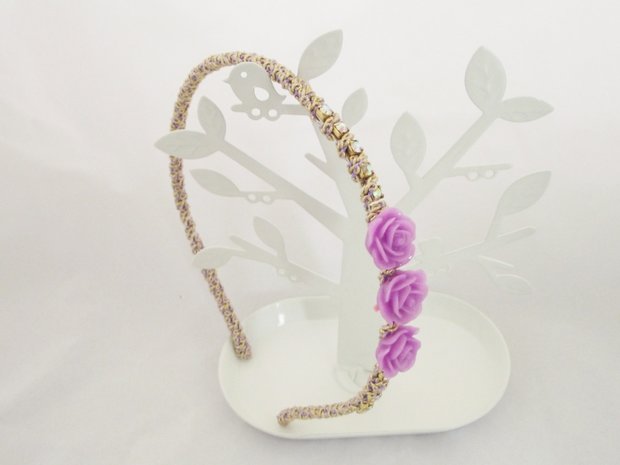 Haarband met strass en bloemen paars